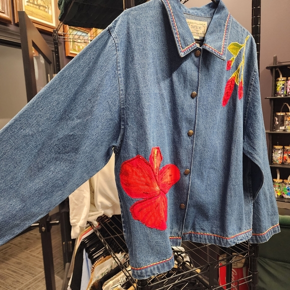 VINTAGE TANTRUMS Embroidered Lightweight Denim Jacket L - Picture 4 of 8